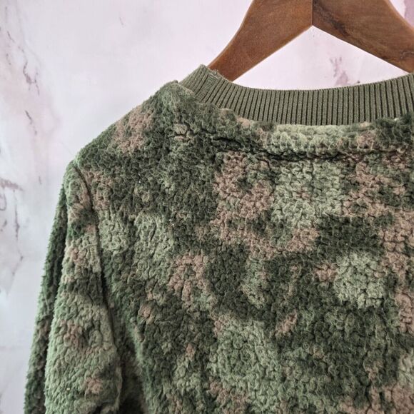 Prana Sweatshirt Women Medium Green Camo Sherpa Teddy Polar Escape Kangaroo Crew - Picture 5 of 11
